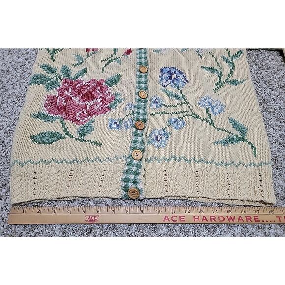 BUSHWACKER Vintage Cottagecore Floral V-neck Button Down Cardigan Sweater Sz M - Picture 8 of 12